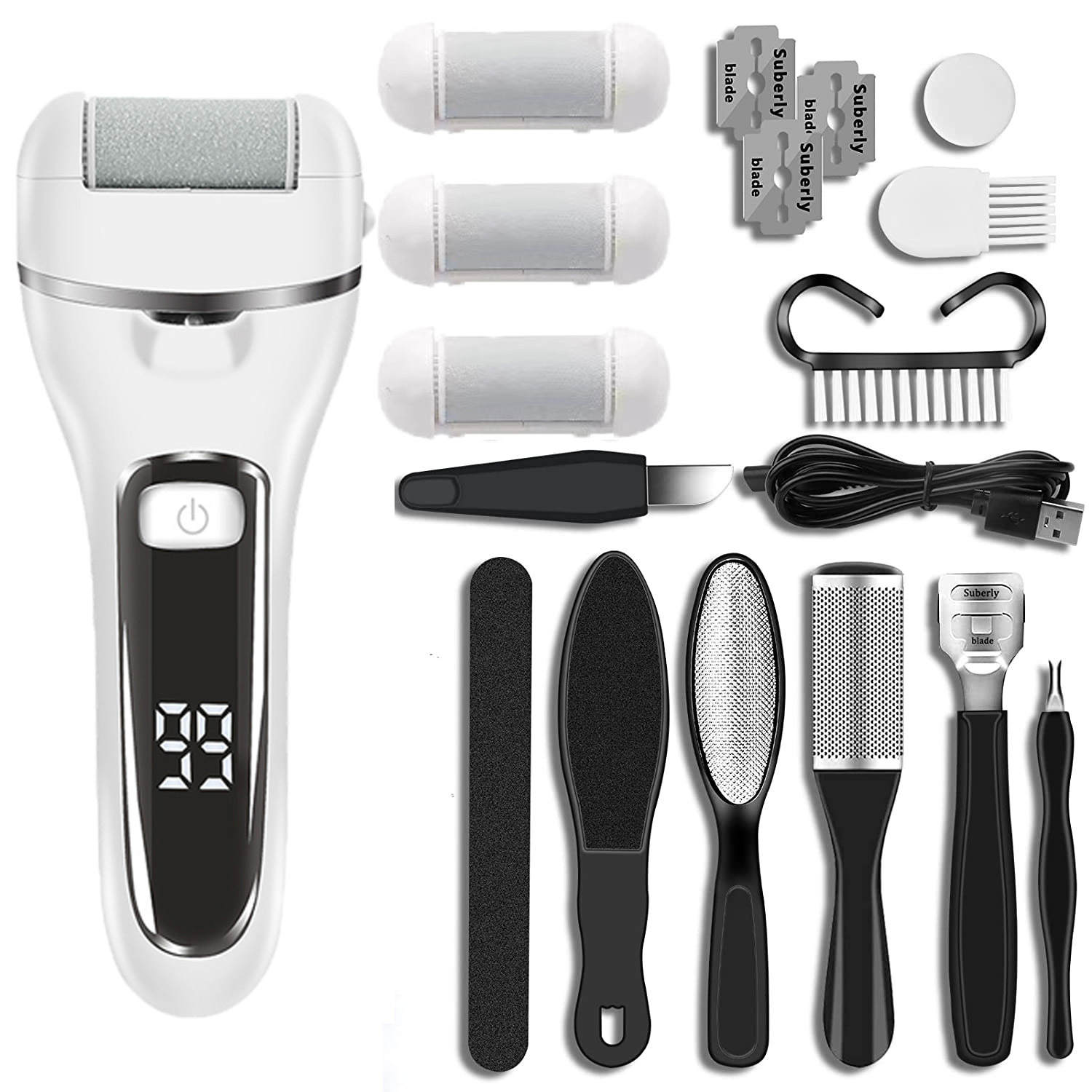 New electric foot scrubbing device, digital display rechargeable pedicure device, water-washable automatic removal of dead skin and calluses, household use Specification image