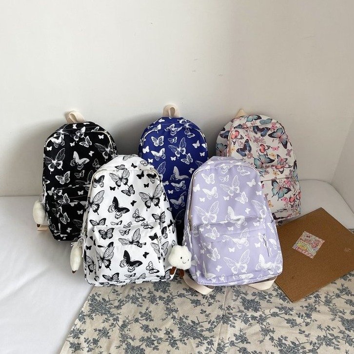 Fashionable new 2024 back-to-school season butterfly pattern girls' bag, high school student backpack, lightweight single-shoulder bag, fashionable pendant Specification image
