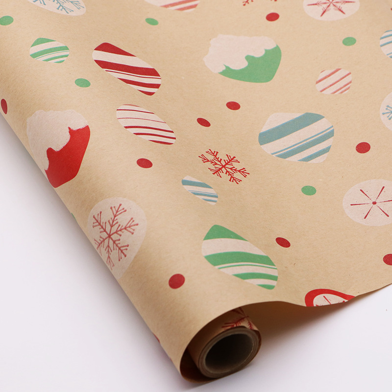New yellow kraft paper packaging paper, 6-color printed Christmas gift paper, gift paper available for cross-border customization Item Picture