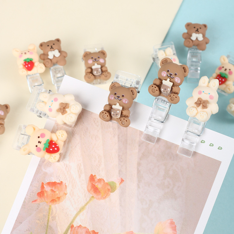 可爱卡通夹子装饰照片便签夹封口固定小熊透明夹文件资料夹票据夹