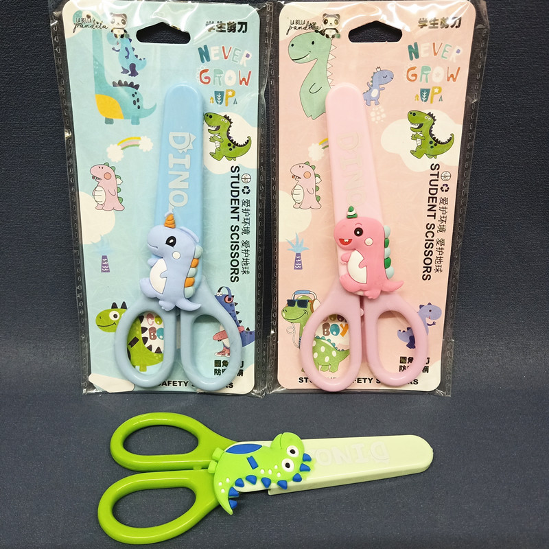 Cute silicone Tyrannosaurus rex scissors for foreign trade, adorable pet cartoon dinosaur, handmade scissors, diy paper cutting knife, utility knife Specification image