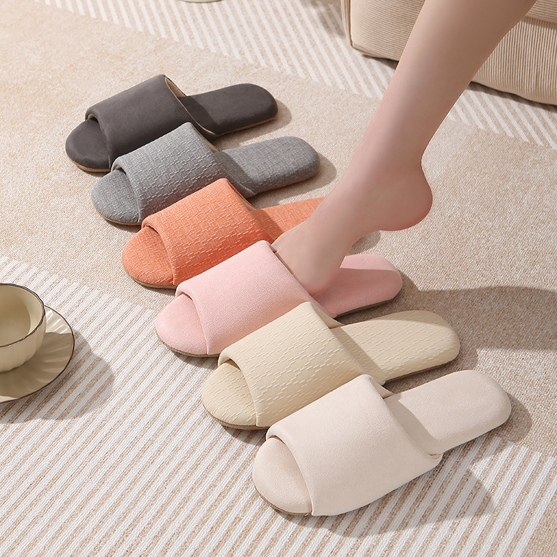 Japanese-style open-toe slippers, soft-soled anti-slip and silent couple floor, home indoor wooden floor, silent slippers details Picture