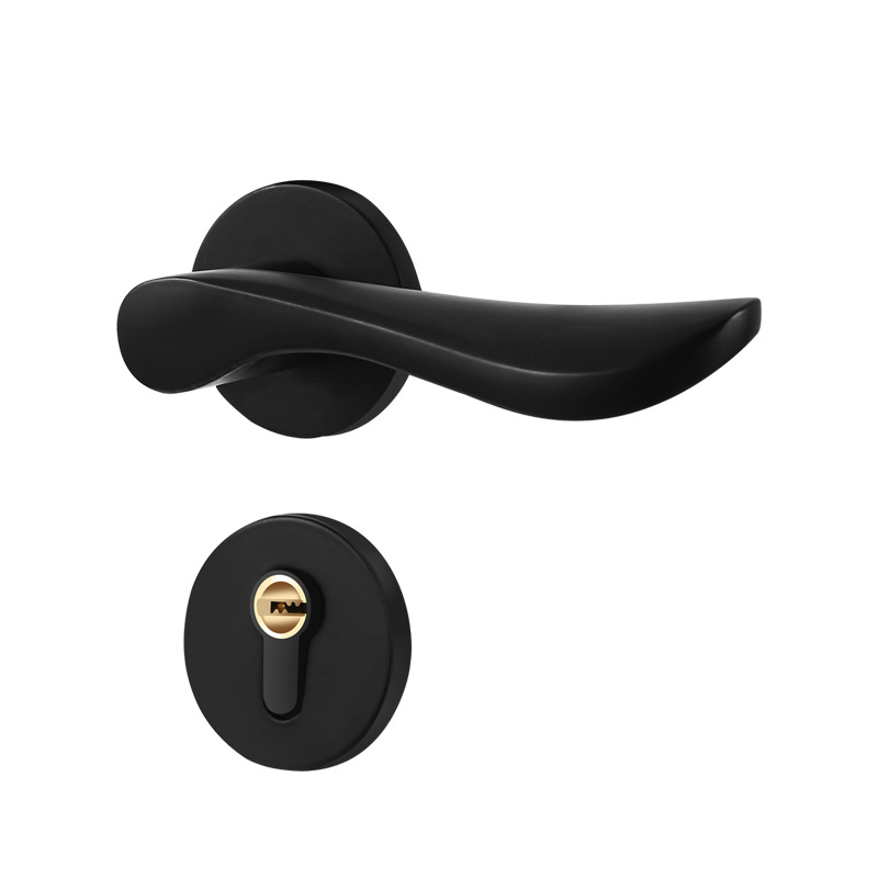 Bedroom Room Door Lock Silent Wooden Door Anti-Insertion Hand Lock Aluminum Alloy Black Bathroom Split Lock Magnetic Lock Item Picture