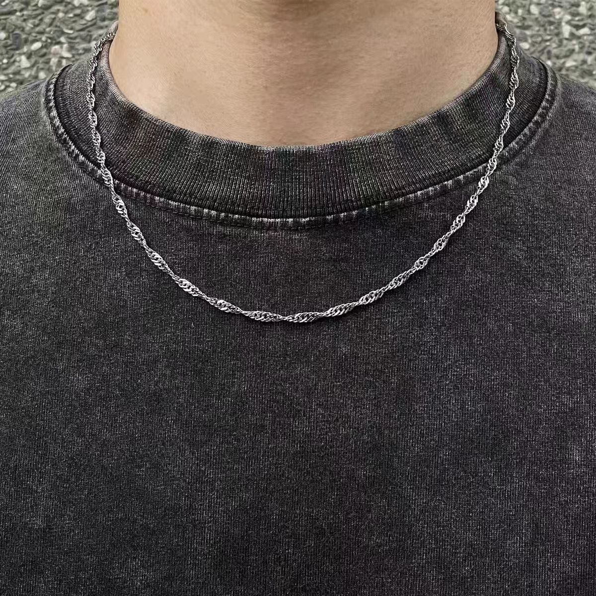 爆闪水波链项链男设计感钛钢高级感不掉色锁骨链小众素链简约项链细节图