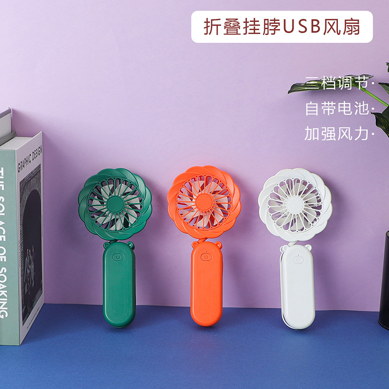New neck-hanging fan, usb charging desktop, foldable, summer baby outdoor lazy mini hose fan details Picture