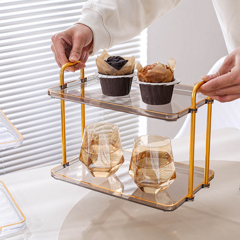 Beauty Salon Desktop Double Tray Acrylic Shelf Kitchen Table Living Room Table Tea Table Cup Snack Storage Application Scenario