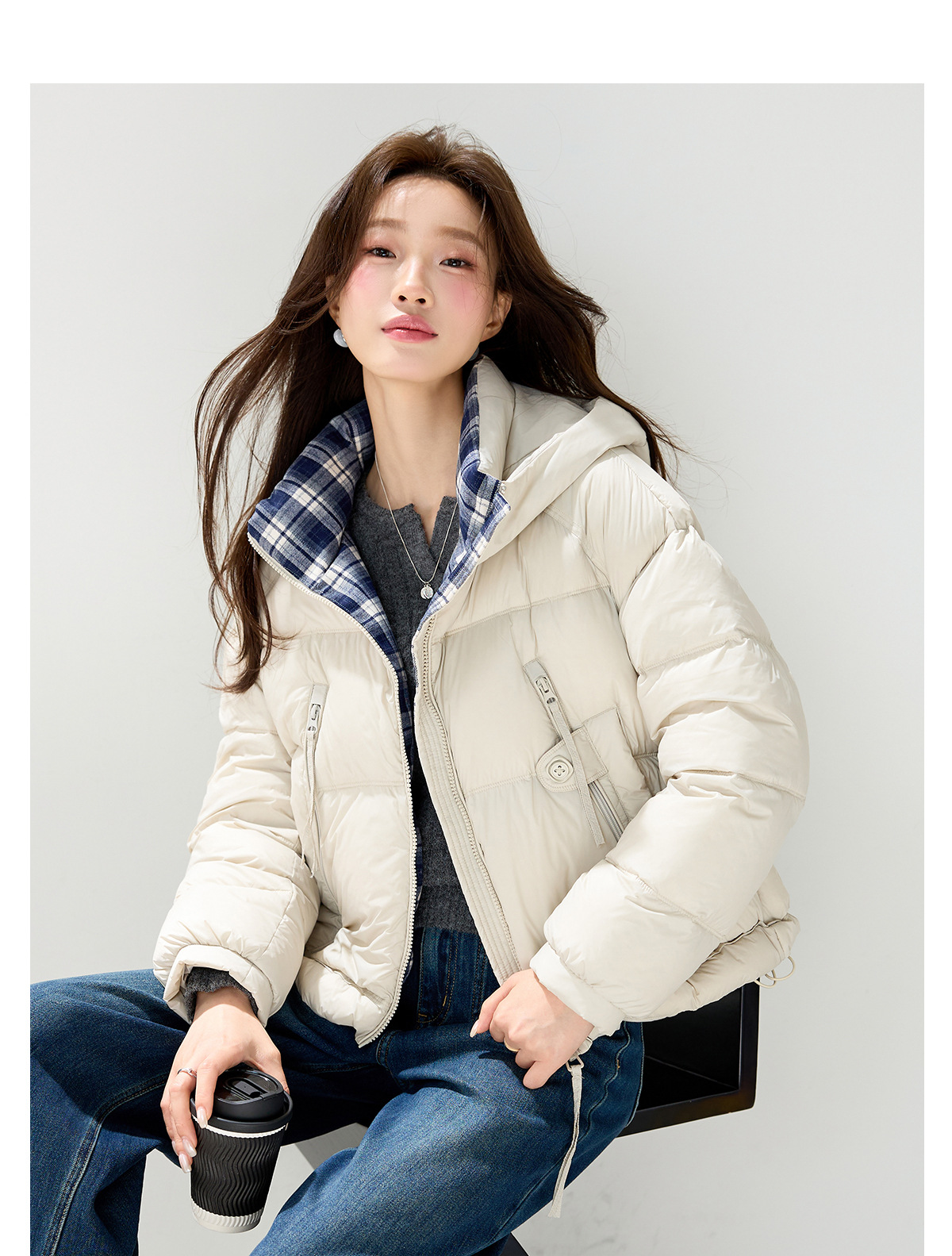 Casual hooded short 90mm white duck down jacket for women, thick, warm, loose, versatile, fashionable and stylish coat for winter pic 21