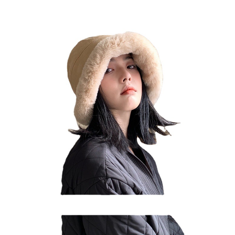 Japanese Plush Fisherman Hat Female Autumn And Winter Korean Version Instagram Tide With Thick Warm Ear Protection Show Face Small Basin Item Picture