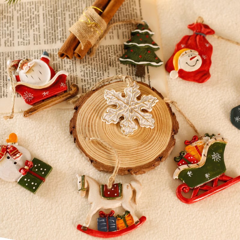 American Retro Christmas Resin Pendant Elk Wooden Horse Snowflake Santa Claus Pendant Christmas Tree Decoration Pendant Specification drawing
