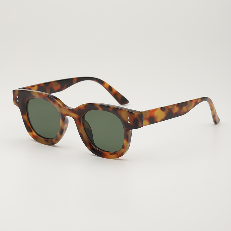 方形框米丁防紫外线太阳镜男复古豹纹黑粗框太阳眼镜茶色墨镜女潮