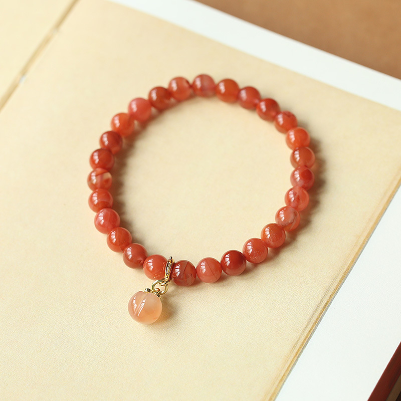 天然南红玛瑙单圈手串美搭樱桃红南红玛瑙小桃子手链女款简约批发
