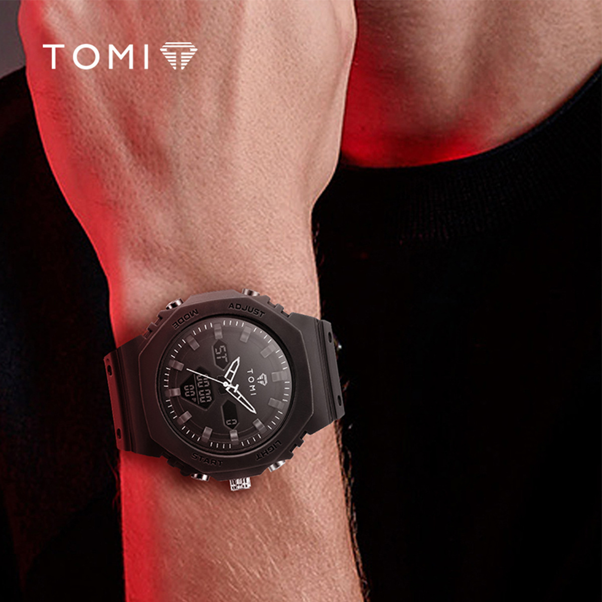 The new TOMI Temi Fashion Creative sports electronic watch, luminous calendar, waterproof chronograph, student men's wristwatch details Picture