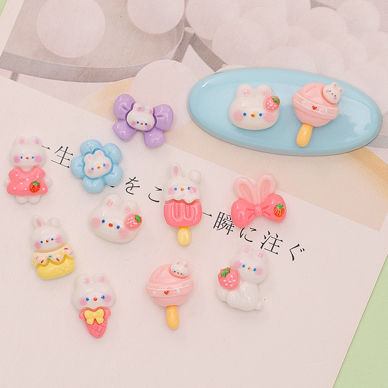 Diy Nail Art Mini Resin Cute Cartoon Accessories Bunny Flower Patch Nail Stick Small Red Book With The Same Accessories Application Scenario