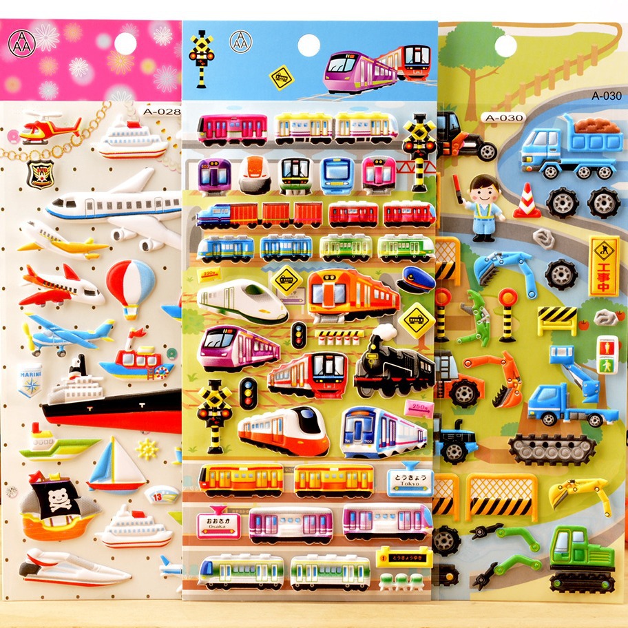 Children's toys, transportation vehicles, engineering vehicles, cars, 3D bubble stickers, kindergarten boys, reward stickers details Picture
