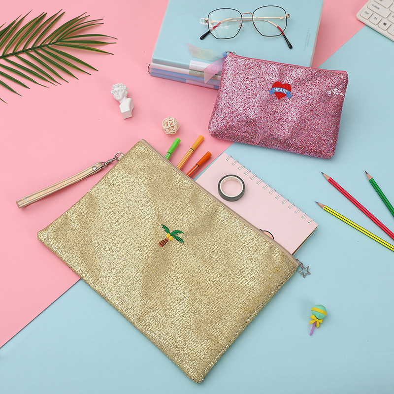 Factory direct supply of office supplies, sequined zipper file bags, hand-held document bags, student stationery wholesale file bags details Picture