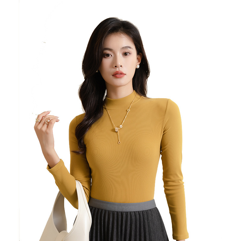 450G Bottom Coat Female In Autumn And Winter With 2023 New Style Plus Fleece Thickened High Elastic Round Neck Long Sleeve Warm Top Female Item Picture