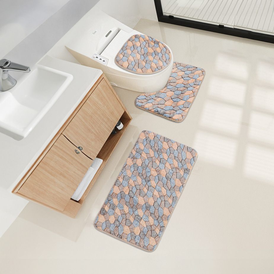 Wholesale of cross-border carpets, coral fleece three-piece sets, bathroom floor MATS, anti-slip foot MATS, bathroom absorbent sets, sofa cushions details Picture