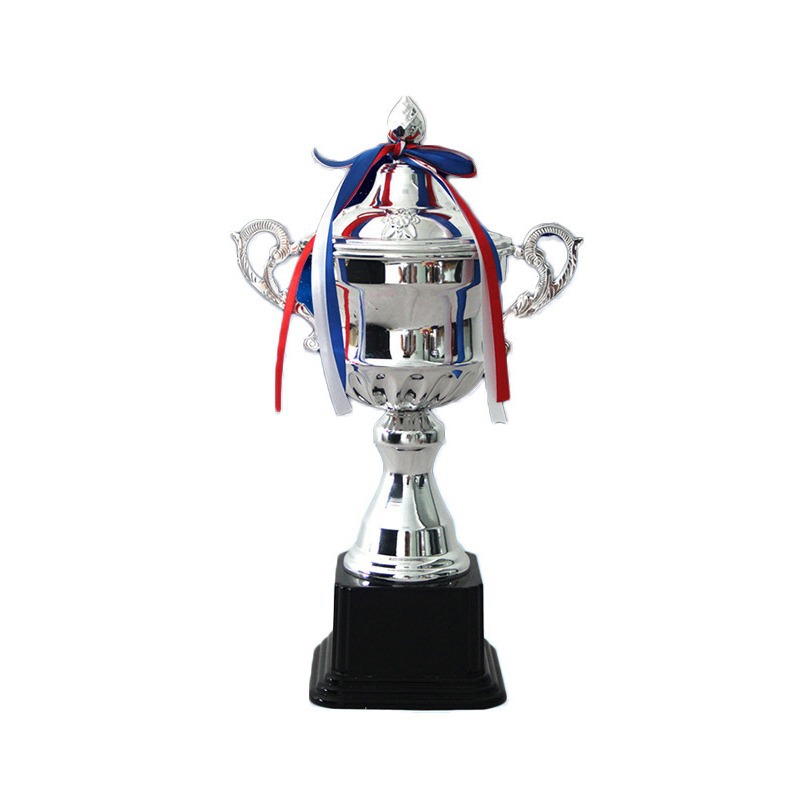 Customized wholesale of regular and universal double-ear silver trophies with metal covers for competition award trophies and trophies as logos Item Picture