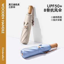 小清新文艺纯色折叠伞木柄晴雨两用创意礼品遮阳防雨日用百货详情9