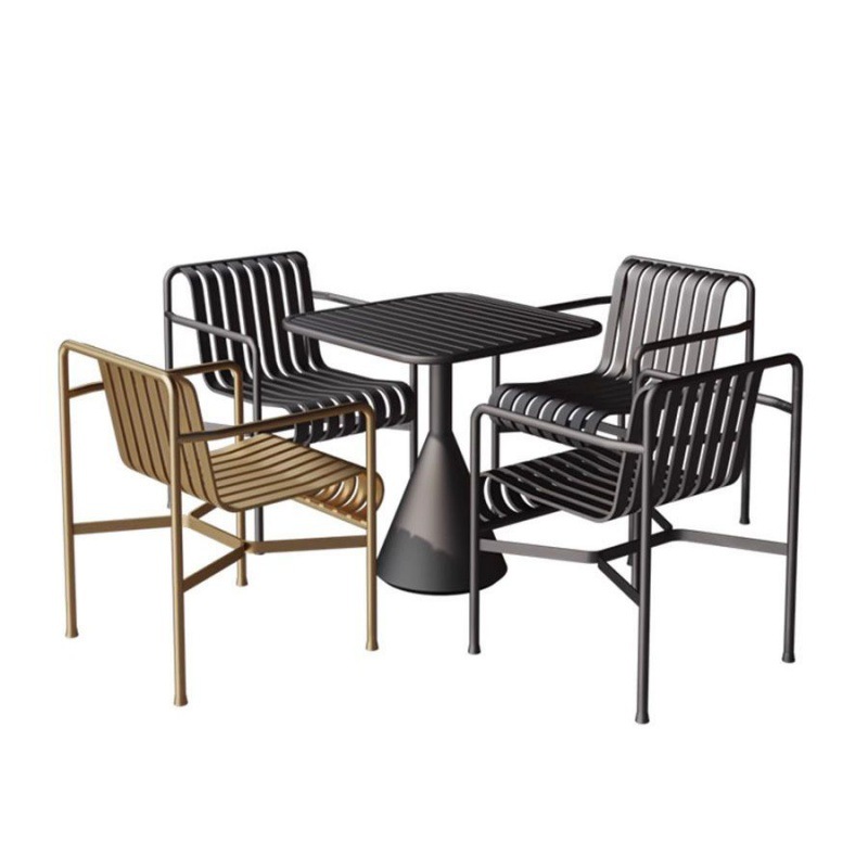 Simple outdoor table and chair, bar, lounge, industrial-style dining table and chair set, restaurant, casual square table, one table with four chairs, ins Item Picture