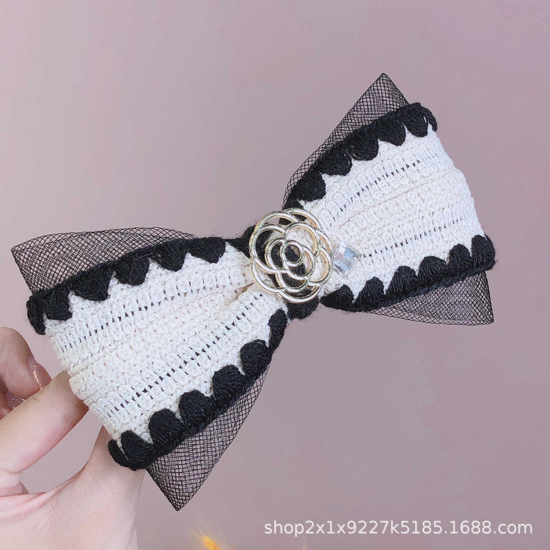 韩国高级感/山茶花弹簧夹/毛线蝴蝶结网细节图