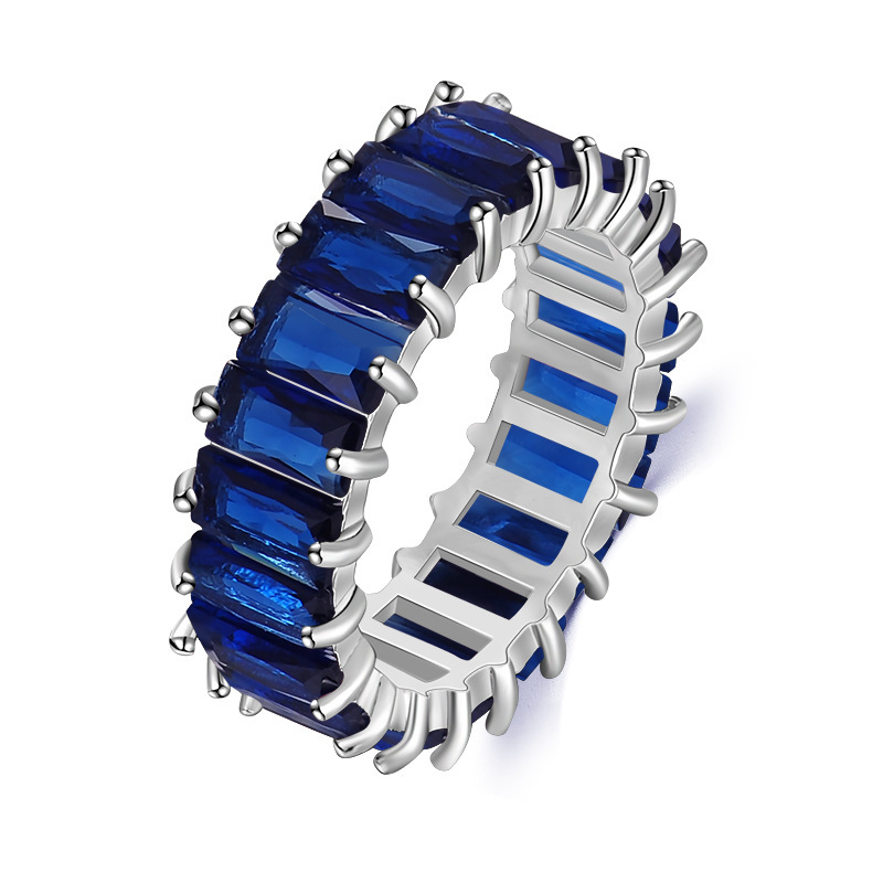 Aliexpress cross-border jewelry, European and American hip-hop color mixed color rectangular zircon ring, unisex ring manufacturer details Picture