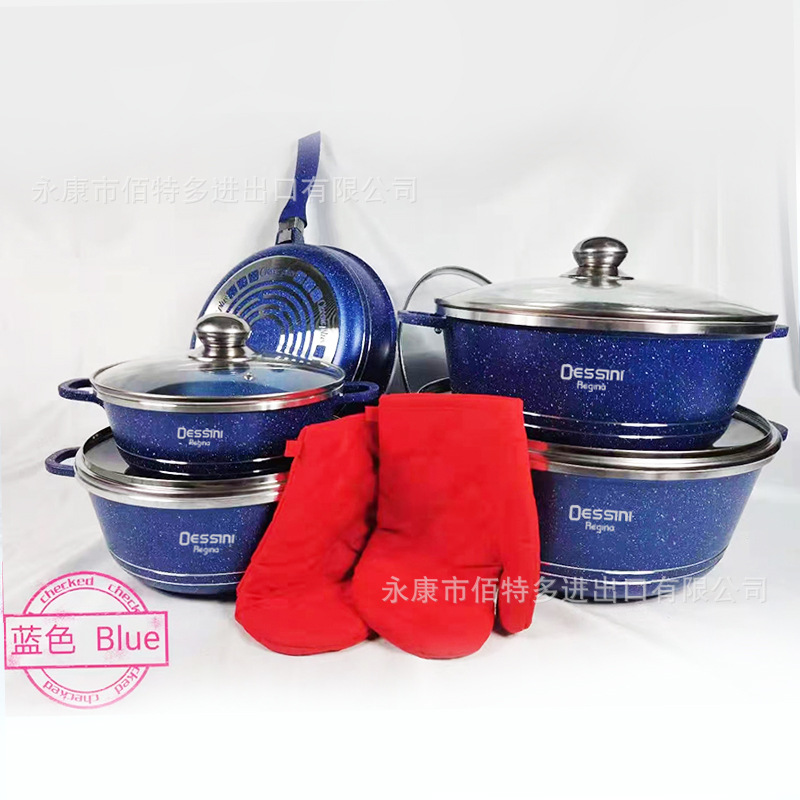Cross-Border Set Of 12 Sets Of Medical Stone Pot 12Pcs Non-Stick Pot Soup Pan Frying Pan Die Casting Aluminum Factory Foreign Trade details Picture