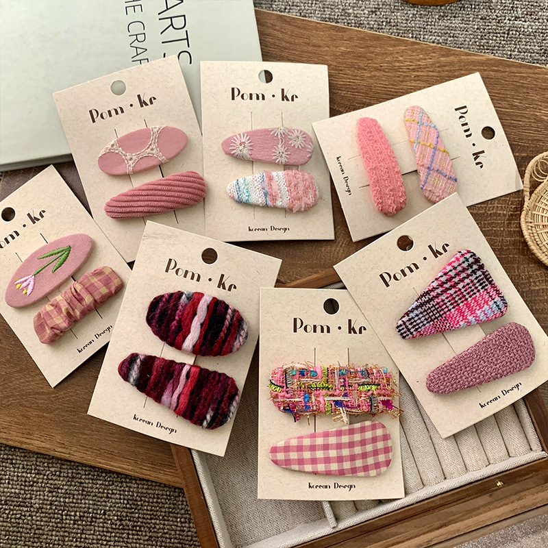 Korean Version Of The New Sweet Embroidery Floral Girl Heart Powder Bb Clip Children's Cloth Clip Broken Hair Clip Bangs Clip Hair Accessories Specification drawing