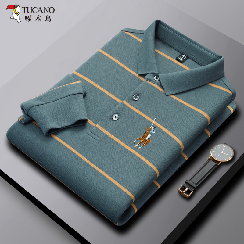 TUCANO/ Woodpecker Autumn New striped embroidered long-sleeved fashionable casual men's polo shirt Specification image