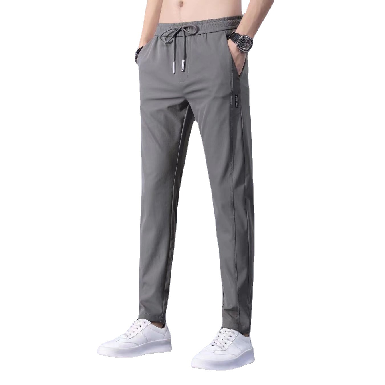 Casual pants for men 2022 Summer New Korean style slimming straight pants for men working on construction sites ice silk long pants for men thin style Item Picture
