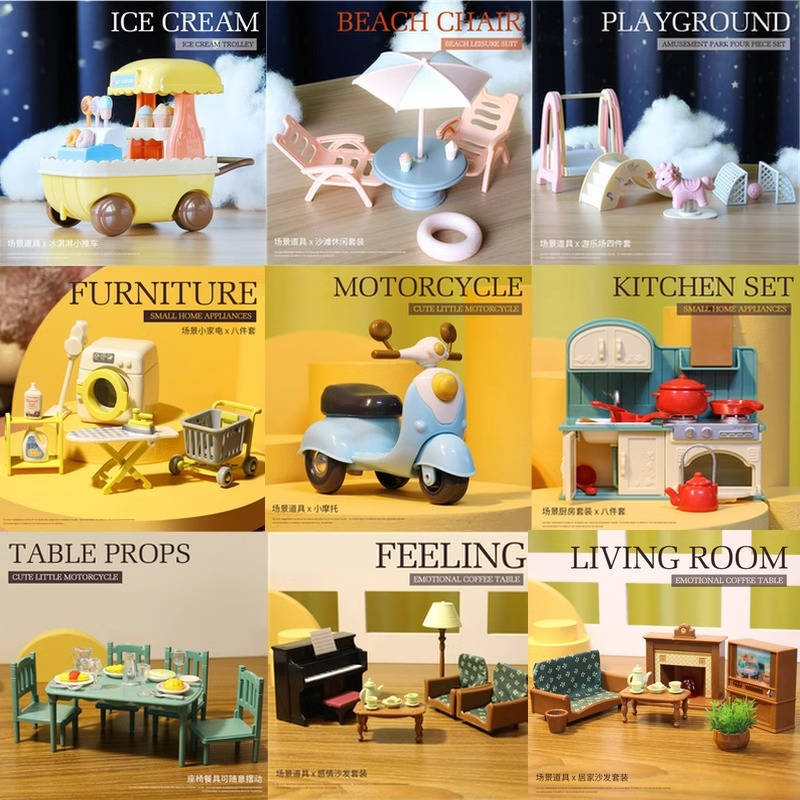 跨境迷你小家具过家家玩具微缩场景小厨房娃娃屋客厅桌面摆件模型