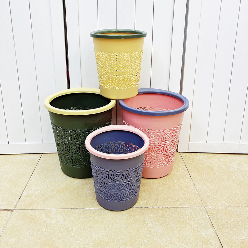 塑料北欧时尚玫瑰纸娄家用卫生间客厅厨房卧室手提圆形压圈垃圾桶