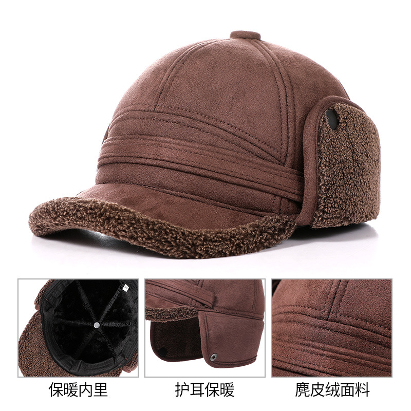 Hat For Men Middle-Aged And Elderly Autumn And Winter Warm Lei Feng Hat Suede Thick Warm Ear Protection Cap Specification drawing