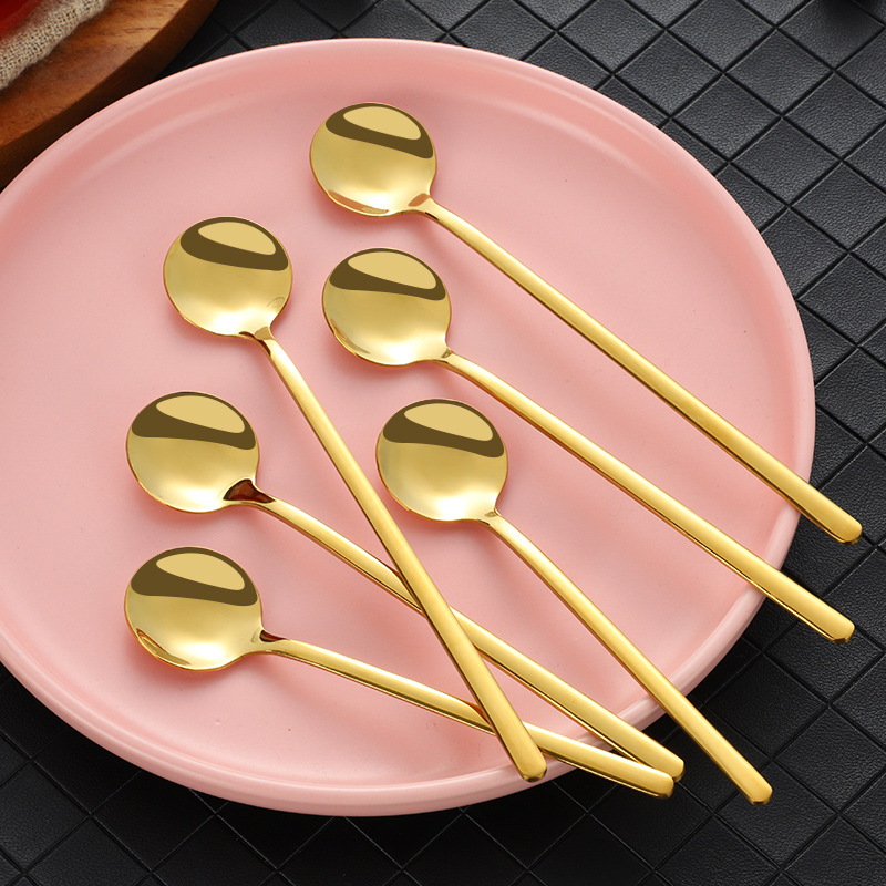 Cute Little Spoon Stainless Steel High Appearance Level Gold Coffee Spoon Mixing Spoon Dessert Spoon Ice Cream Spoon Long Handle Ice Spoon full figure