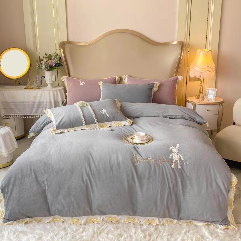 Factory Direct Baby Cashmere Embroidery Four-Piece Set Thickened Warm High Weight Baby Cashmere Edge Bed Linen Sheets Specification drawing