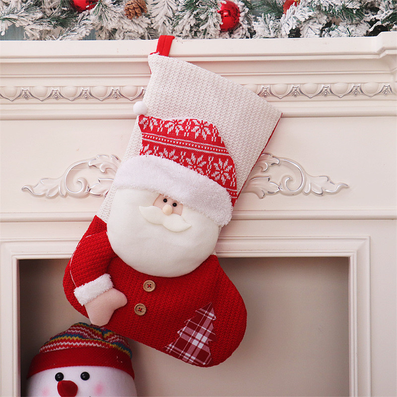 Cross-Border Large Christmas Stockings Red And White Knitted Senior Christmas Stockings Candy Bag Gift Bag Children Gift Bag details Picture