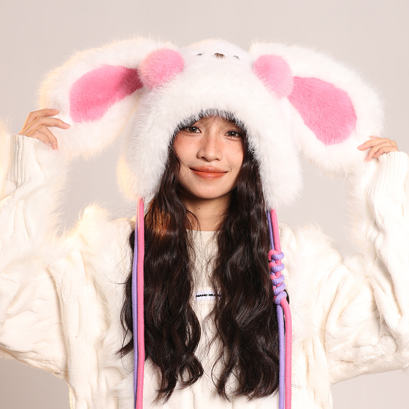 Brand [Sondona] 2025 New cute long-eared blush rabbit fur woolen cap for children's autumn and winter, warm and protective ear cap Application Scenario