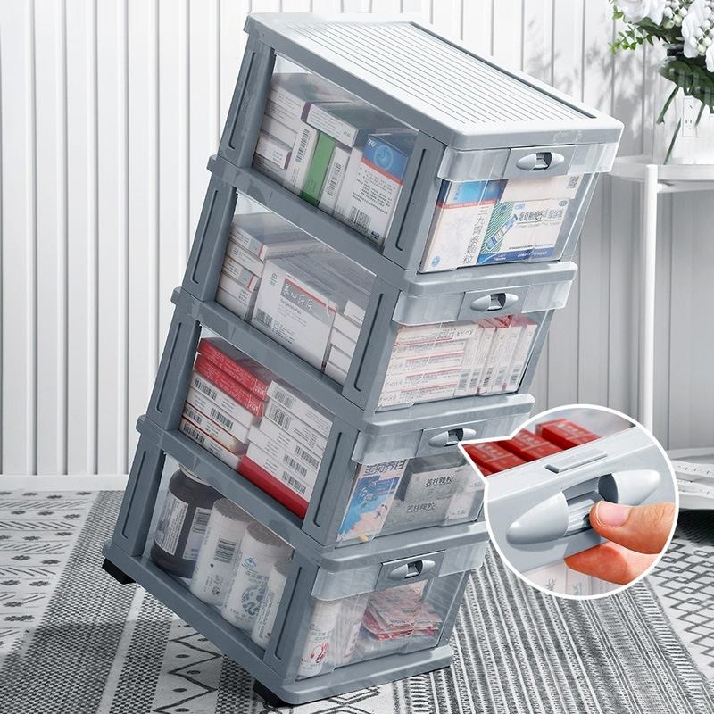 Drawer storage box Multi-layer medicine box Household medicine storage box Medical first aid box desktop transparent medicine cabinet Specification drawing