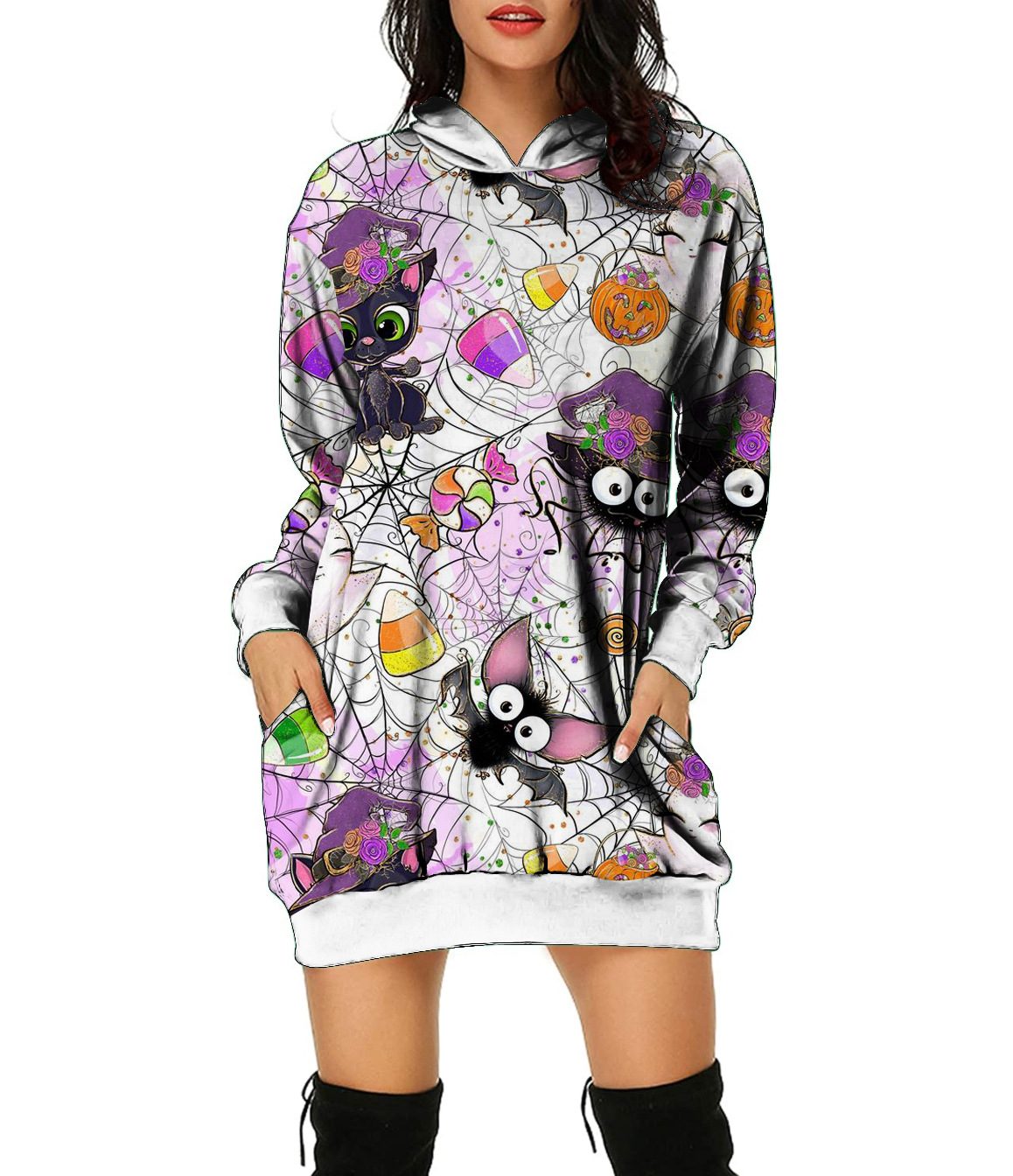 2023 New cross-border European and American autumn and winter hoodie, Halloween 3D printed loose top, long-sleeved hooded pullover hoodie