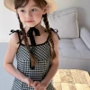 Summer 2024 new children's dress: A plaid halter dress for girls, a big girl and a hot girl style dress for girls details Picture