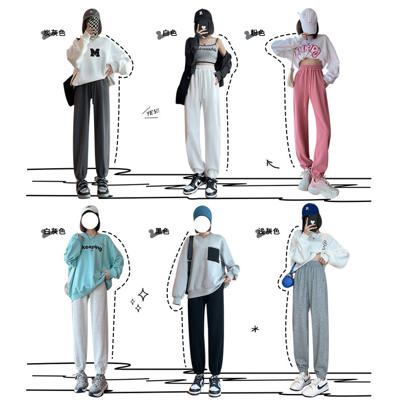 2022 Autumn new style fleece and thickened sweatpants for women: high-waisted, slimming, tight-fitting, height-enhancing, versatile, loose, casual and sporty pants Application Scenario