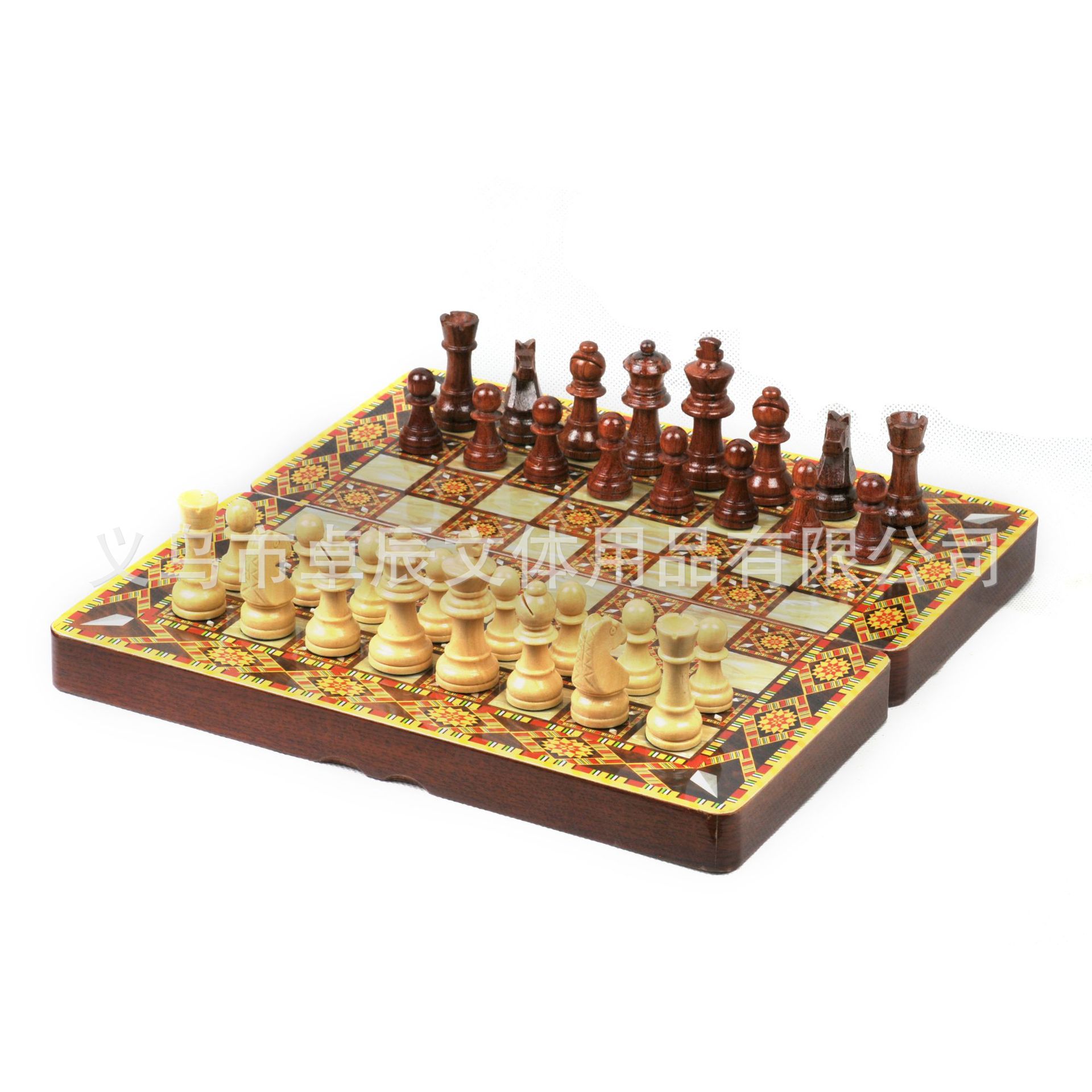 木质国际象棋折叠3合1套装国际跳棋西洋双陆棋木制棋子39.5CM包邮详情图2