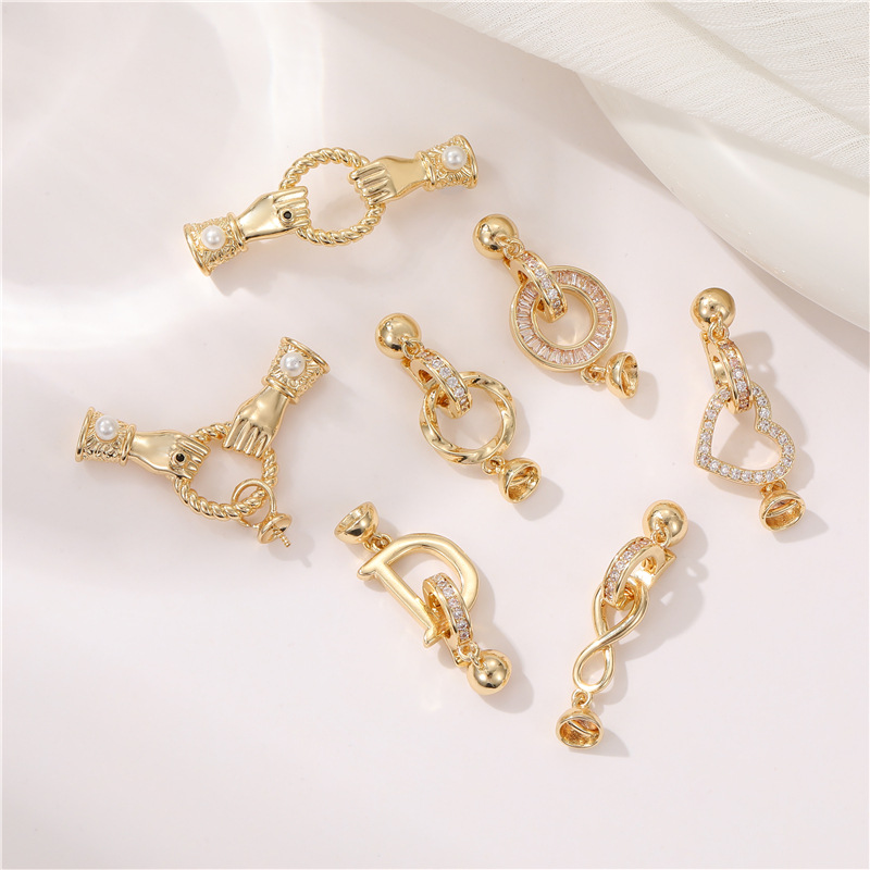 Diy Jewelry Accessories 14K Real Gold Pearl Buckle Zircon Microinset Zircon Clip Love Letter Necklace Finishing Buckle details Picture