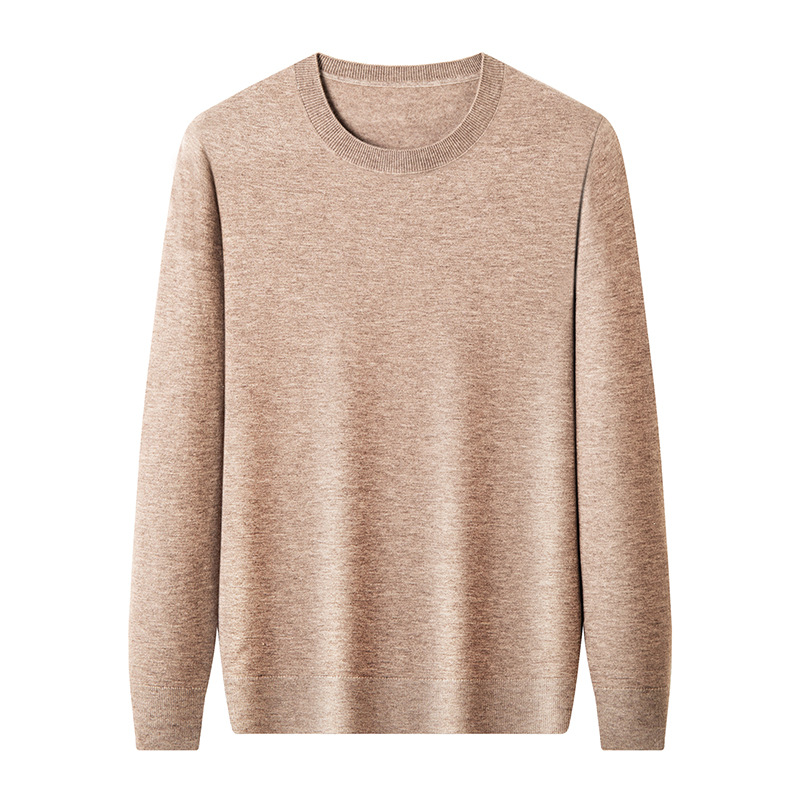 Machine-washable fine-spun wool sweater for autumn, 300g pure wool men's wool sweater, round neck warm knitted sweater Item Picture