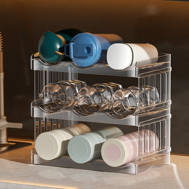 Folding cup holder, multi-layer transparent water cup storage rack, light luxury refrigerator beverage rack, stackable and detachable wine rack