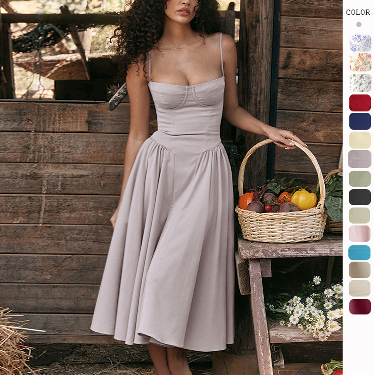 Long skirt court style dopamine wear suspender dress women full figure