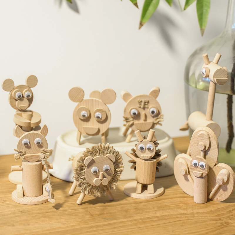 Children diy material package wood art animal wood chips wood post branch material package kindergarten handmade toys