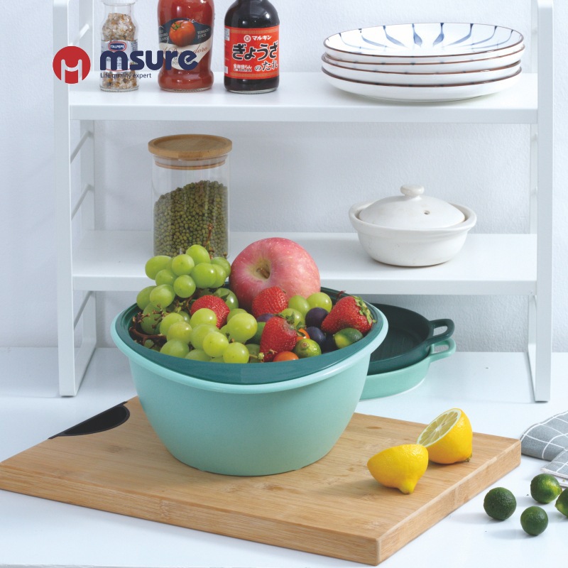 Wholesale kitchen plastic vegetable and fruit draining baskets, double-layer drip baskets for washing vegetables, double-ear draining basins, and vegetable washing baskets Specification image