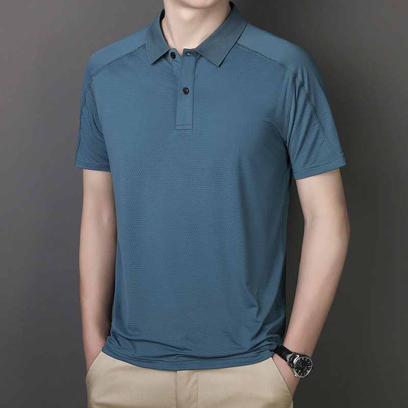2022 New Men's ice Silk polo shirt, thin, quick-drying, breathable, business casual gentleman Dad T-shirt top Specification image