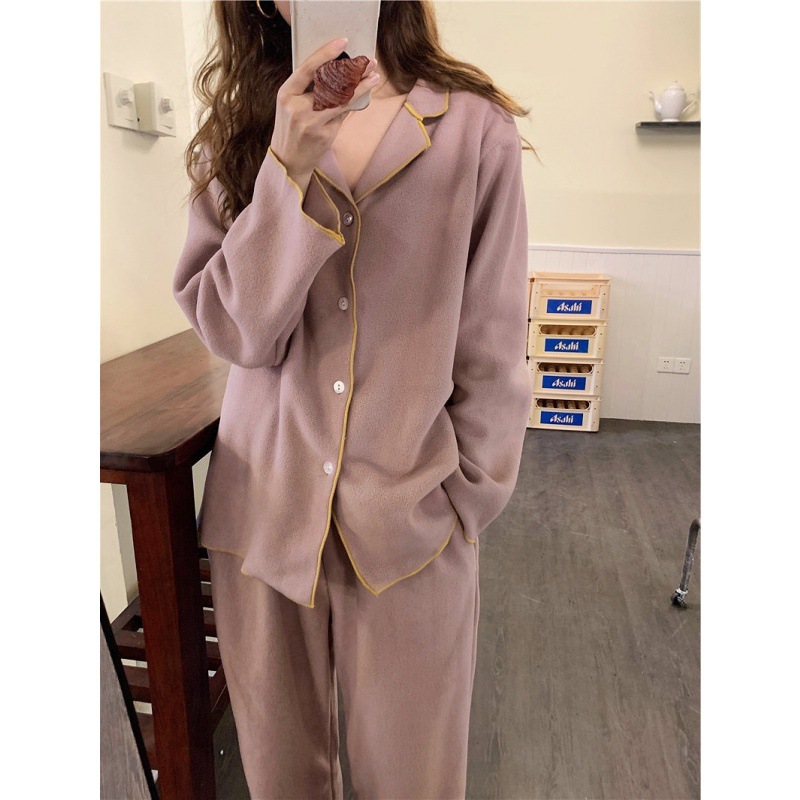 2022 Taro Paste/Cold Ash Warm Color Polar Fleece Small Special Autumn And Winter Pajamas Home Wear Two-Piece Set Application Scenario